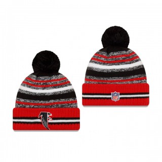 Atlanta Falcons Black Red 2021 NFL Sideline Historic Pom Cuffed Knit Hat