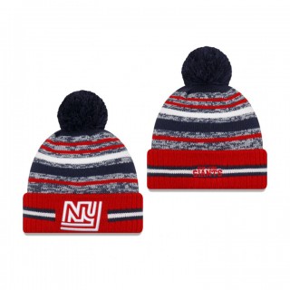 New York Giants Royal Red 2021 NFL Sideline Historic Pom Cuffed Knit Hat
