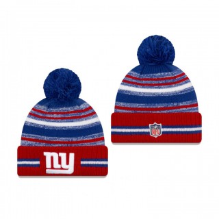 New York Giants Royal Red 2021 NFL Sideline Sport Pom Cuffed Knit Hat