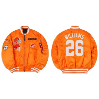 Greedy Williams Alpha Industries X Cleveland Browns MA-1 Bomber Orange Jacket