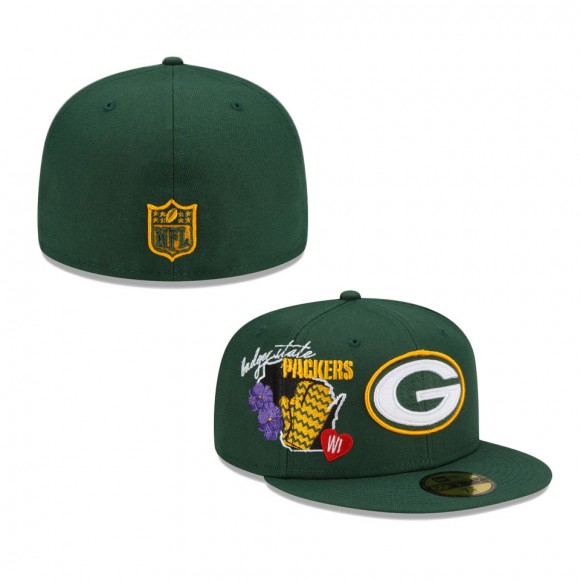 Men's Green Bay Packers New Era Green City Cluster 59FIFTY Fitted Hat