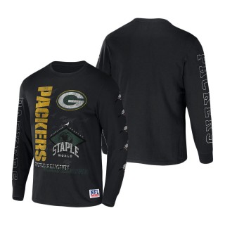 Men's Green Bay Packers NFL x Staple Black World Renowned Long Sleeve T-Shirt