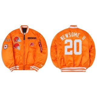 Greg Newsome II Alpha Industries X Cleveland Browns MA-1 Bomber Orange Jacket