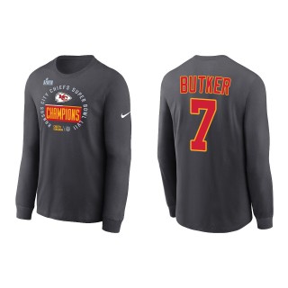 Harrison Butker Kansas City Chiefs Anthracite Super Bowl LVII Champions Locker Room Trophy Collection Long Sleeve T-Shirt
