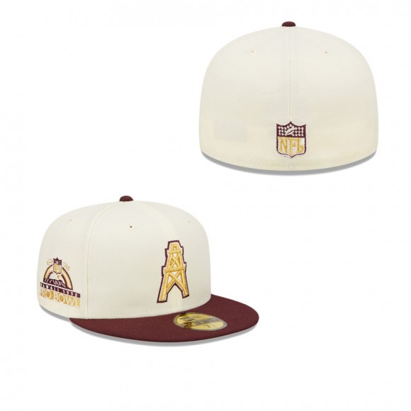 Men's Houston Oilers Cream Maroon Gridiron Classics 1990 Hawaii Pro Bowl Exclusive 59FIFTY Fitted Hat
