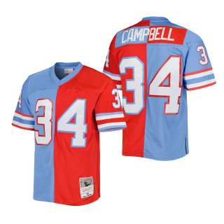 Men's Houston Oilers Earl Campbell Mitchell & Ness Red Light Blue Gridiron Classics 1980 Split Legacy Replica Jersey