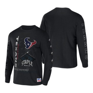Men's Houston Texans NFL x Staple Black World Renowned Long Sleeve T-Shirt