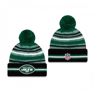New York Jets Green Black 2021 NFL Sideline Sport Pom Cuffed Knit Hat