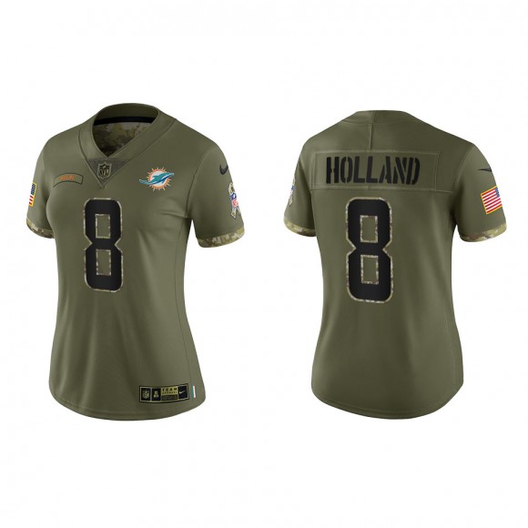 Jevon Holland Women's Miami Dolphins Olive 2022 Salute To Service Limited Jersey