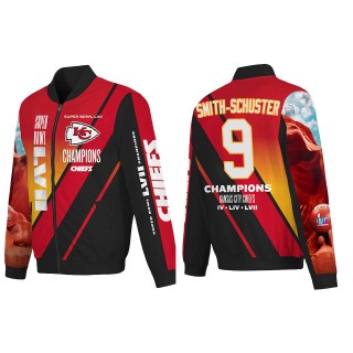 JuJu Smith-Schuster Kansas City Chiefs Red Super Bowl LVII Champions Logo Full Zip Nylon Bomber Jacket