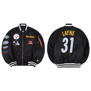 Justin Layne Alpha Industries X Pittsburgh Steelers MA-1 Bomber Black Jacket