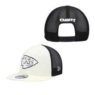 Men's Kansas City Chiefs Cream Black Chrome Collection 9FIFTY Trucker Snapback Hat