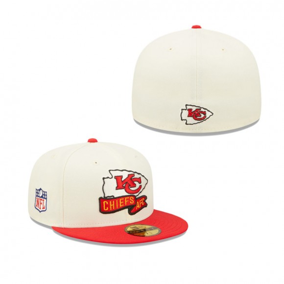 Men's Kansas City Chiefs Cream Red 2022 Sideline 59FIFTY Fitted Hat