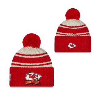 Men's Kansas City Chiefs Cream Red 2022 Sideline Sport Cuffed Pom Knit Hat