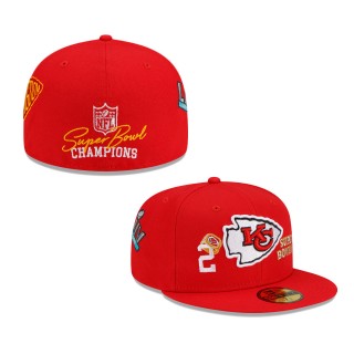 Men's Kansas City Chiefs New Era Red 2x Super Bowl Champions Count The Rings 59FIFTY Fitted Hat