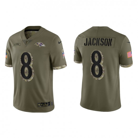 Lamar Jackson Baltimore Ravens Olive 2022 Salute To Service Limited Jersey