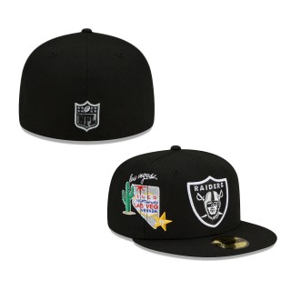 Men's Las Vegas Raiders New Era Black City Cluster 59FIFTY Fitted Hat