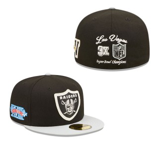 Men's Las Vegas Raiders Black Silver Super Bowl XVIII Letterman 59FIFTY Fitted Hat