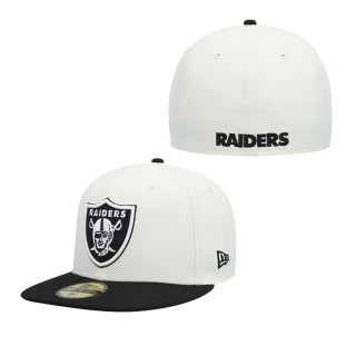 Men's Las Vegas Raiders Cream Black Chrome Collection 59FIFTY Fitted Hat