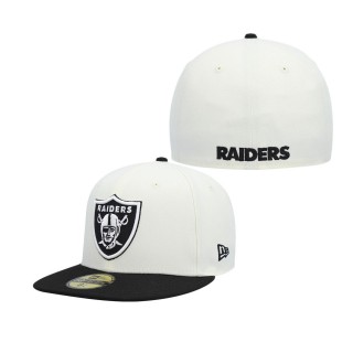 Men's Las Vegas Raiders Cream Black Chrome Collection 59FIFTY Fitted Hat
