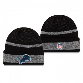 Detroit Lions Black Heathered Gray 2021 NFL Sideline Tech Cuffed Knit Hat
