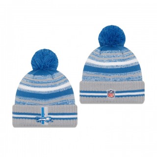 Detroit Lions Blue Gray 2021 NFL Sideline Historic Pom Cuffed Knit Hat