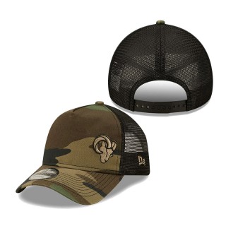 Men's Los Angeles Rams New Era Camo Black Flawless Utility A-Frame Trucker 9FORTY Snapback Hat
