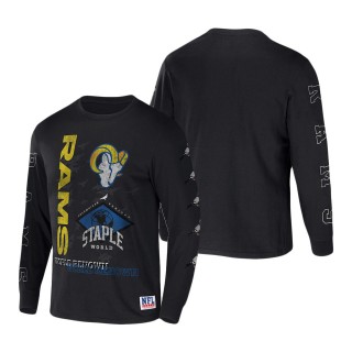 Men's Los Angeles Rams NFL x Staple Black World Renowned Long Sleeve T-Shirt