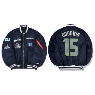 Marquise Goodwin Alpha Industries X Seattle Seahawks MA-1 Bomber Navy Jacket