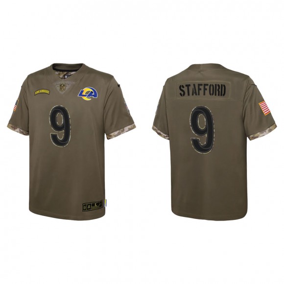 Matthew Stafford Youth Los Angeles Rams Olive 2022 Salute To Service Limited Jersey