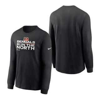 Men Cincinnati Bengals Black 2021 AFC North Division Champions Trophy Collection Long Sleeve T-Shirt