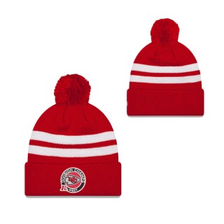 Men Kansas City Chiefs Red 2021 AFC West Division Champions Top Stripe Pom Knit Hat
