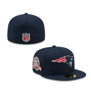 Men New England Patriots Navy Team 50th Anniversary Patch 59FIFTY Fitted Hat