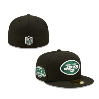 Men New York Jets Black Team 50th Anniversary Patch 59FIFTY Fitted Hat