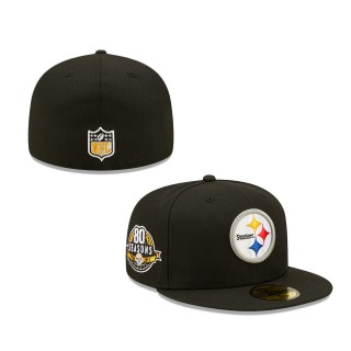 Men Pittsburgh Steelers Black Team 80th Anniversary Patch 59FIFTY Fitted Hat