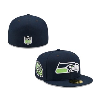 Men Seattle Seahawks College Navy Team 40th Anniversary Patch 59FIFTY Fitted Hat