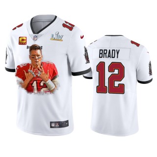 Tampa Bay Buccaneers Tom Brady White Super Bowl LV Champions 7 Rings Player Graphic Jersey