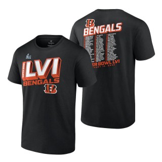 Cincinnati Bengals Black Super Bowl LVI Bound Tilted Roster T-Shirt