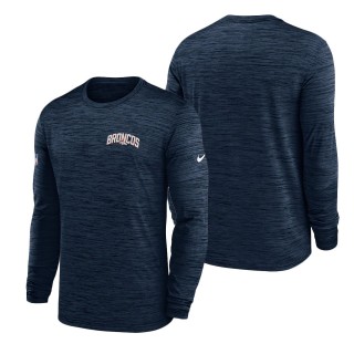 Men's Denver Broncos Navy Velocity Athletic Stack Performance Long Sleeve T-Shirt