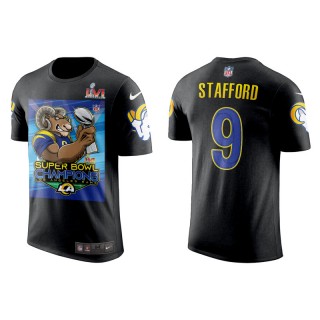 Super Bowl LVI Champions Rams Matthew Stafford Black Cartoon T-Shirt