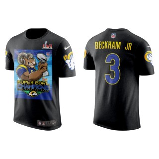 Super Bowl LVI Champions Rams Odell Beckham Jr. Black Cartoon T-Shirt