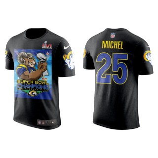 Super Bowl LVI Champions Rams Sony Michel Black Cartoon T-Shirt