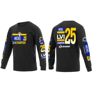 Super Bowl LVI Champions Rams Sony Michel Black Long Sleeve T-Shirt