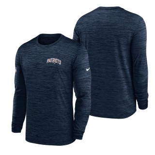 Men's New England Patriots Navy Velocity Athletic Stack Performance Long Sleeve T-Shirt