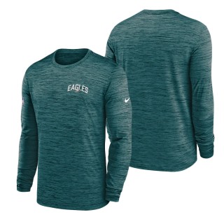 Men's Philadelphia Eagles Midnight Green Velocity Athletic Stack Performance Long Sleeve T-Shirt