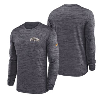 Men's Pittsburgh Steelers Charcoal Velocity Athletic Stack Performance Long Sleeve T-Shirt