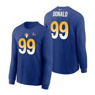 Los Angeles Rams Aaron Donald Royal Super Bowl LVI Bound Name & Number Long Sleeve T-Shirt