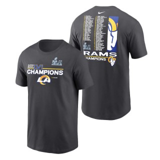 Los Angeles Rams Anthracite Super Bowl LVI Champions Roster T-Shirt