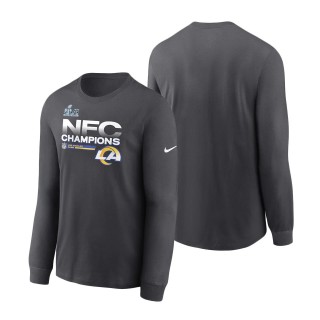 Los Angeles Rams Anthracite 2021 NFC Champions Locker Room Trophy Collection Long Sleeve T-Shirt