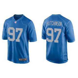 Men's Lions Aidan Hutchinson Blue 2022 NFL Draft Throwback Game Jersey